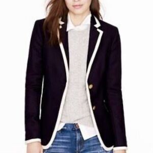 J. CREW 100% Wool Jacket Blazer Navy White Trim size 16